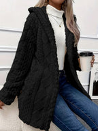 Hooded Solid Color Cardigan Button Long Sleeve Casual 3D Pattern Jackets