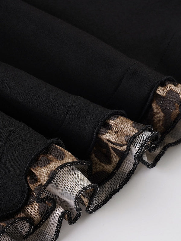 Black Leopard Print Color-blocked Mesh A-line Camisole