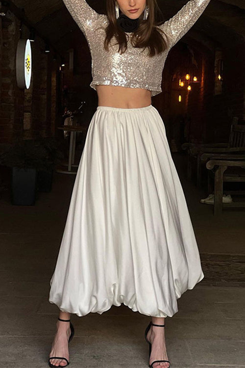 Funky Solid A-line Maxi Lantern Skirt