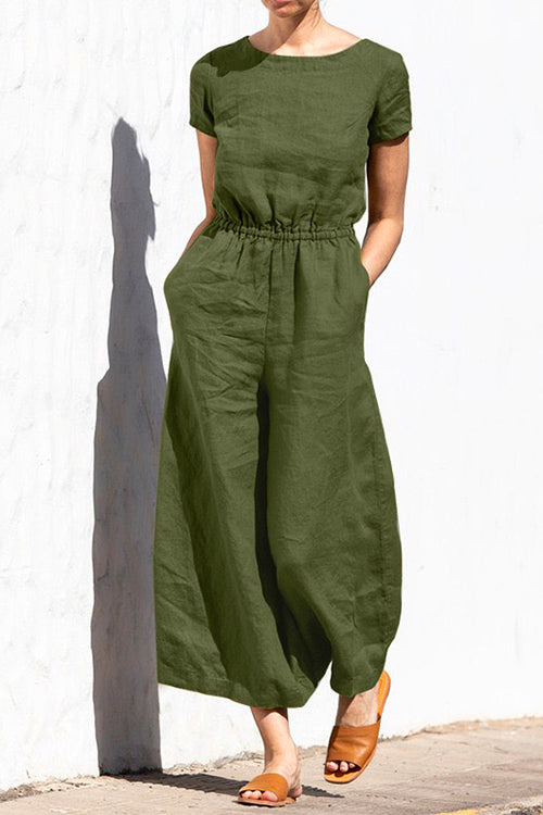 Short Sleeve High Waist Wide Leg Slouchy Jumpsuit