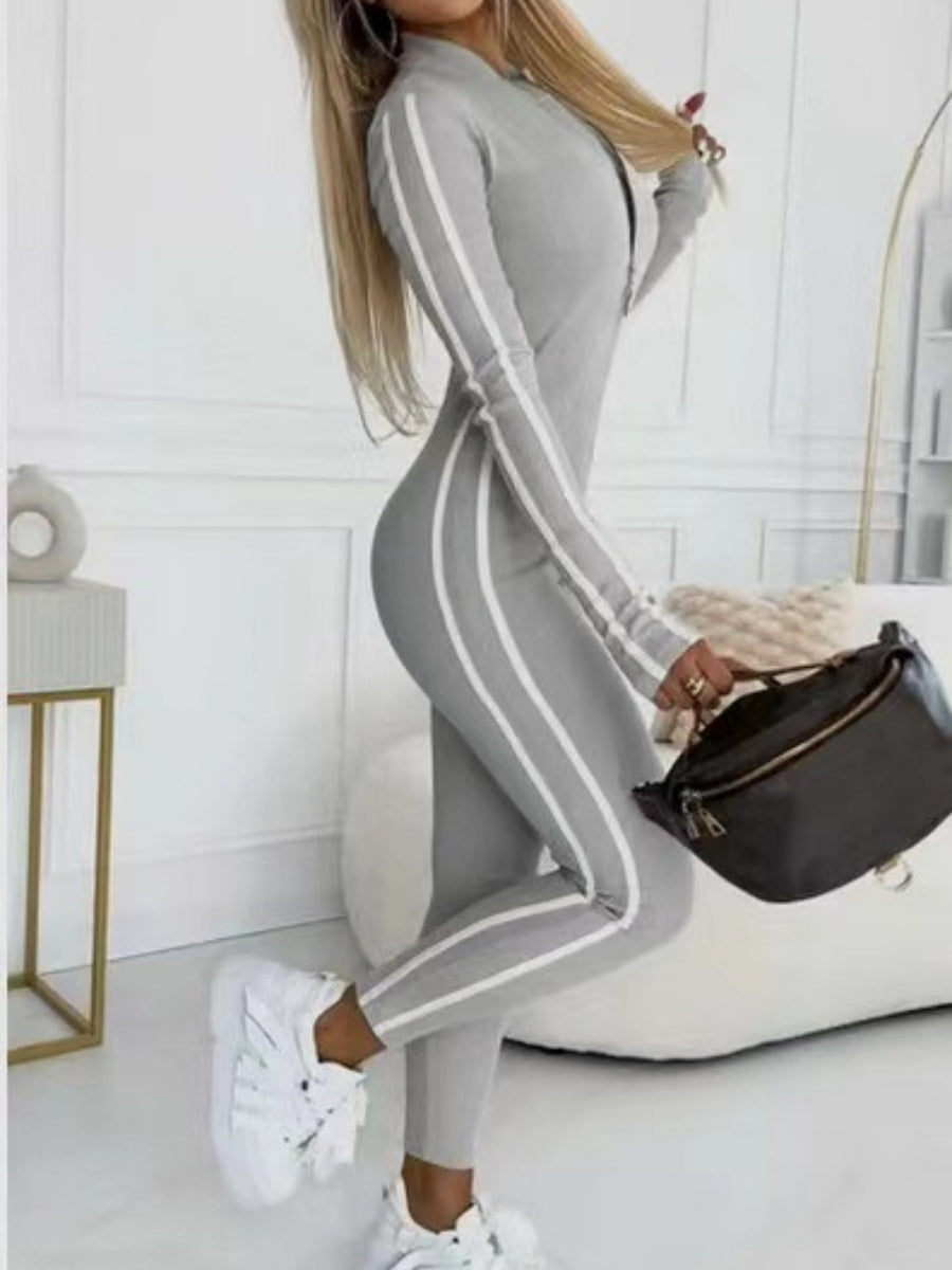 Slim-fit Striped Half-zip Long Sleeve Bodysuits