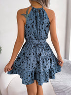 Halter Ruffle Leopard Print Mini&Short Dresses