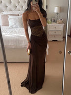 Spaghetti Strap Lace Patchwork Long Dress