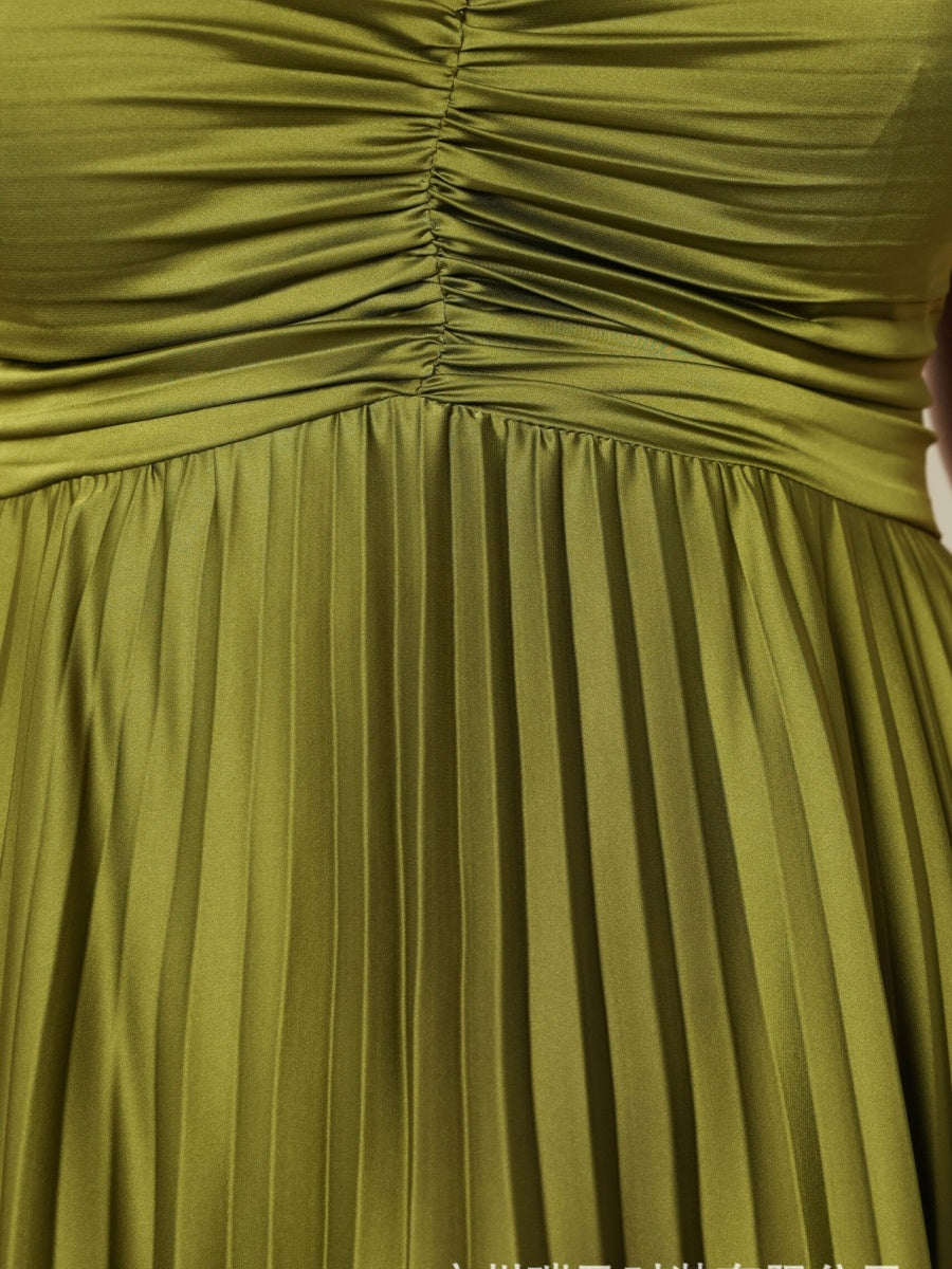 Camisoles Green Formal Dress Crimp Maxi Dresses