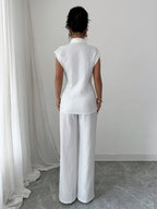 Lapel Sleeveless Kink Shirts Wide-leg Pants Business Suit 2-piece Sets