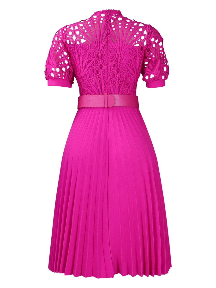 Short Sleeve Trim Lace Belts Mini&Short Dresses