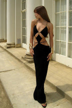 Melina Sexy Halter Wine Dress