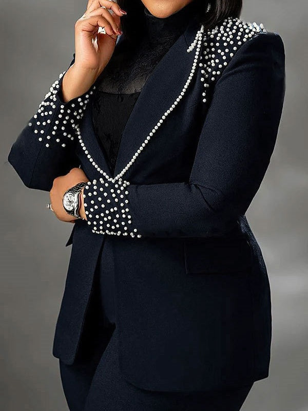 Pearl Long-Sleeved Slim-Fit Elastic Two-Piece Suit