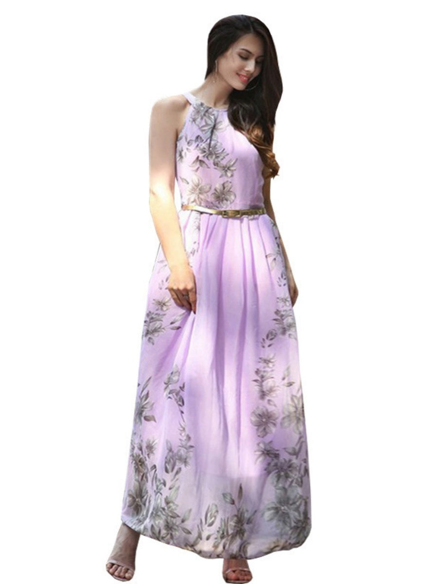 Halter Vacation Printed Maxi Dresses
