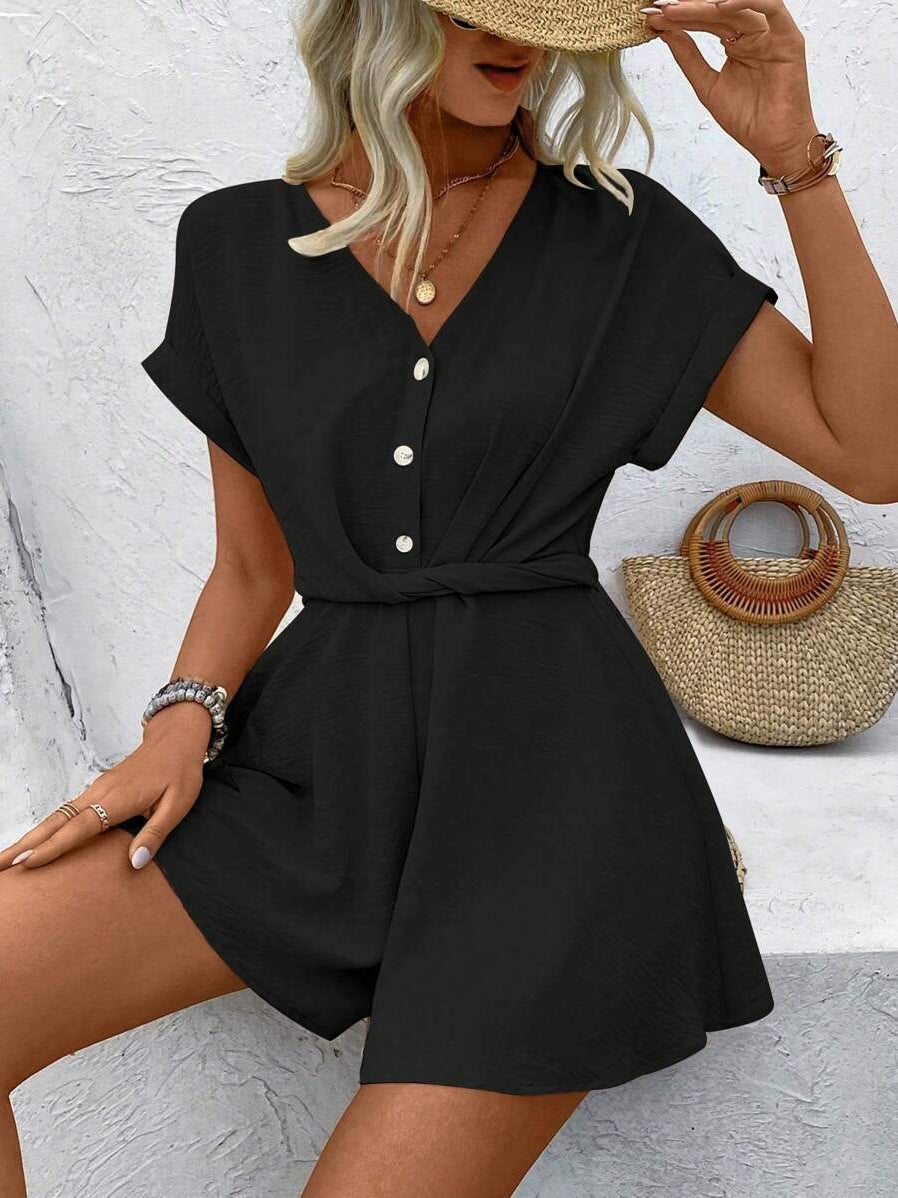 Batwing Sleeve Twisted Jumpsuit Shorts