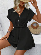 Batwing Sleeve Twisted Jumpsuit Shorts