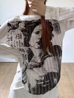 Cutout Portrait Graffiti Print Long Sleeve Knit