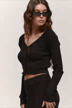 V-Neck Knit Crop Top Sweater Dress