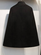 Woolen Poncho Coat Stand Collar Double Breasted Women Cape Outerwear