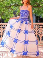 Crochet Lace Bodice Floral Embroidered Tiered Maxi Dress