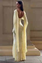 Square Neck Long Sleeve Floral Lace Front Knot Drape Panel Maxi Dress