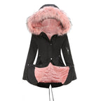 Big Fur Collar Cotton-Padded Coat Mid-Length