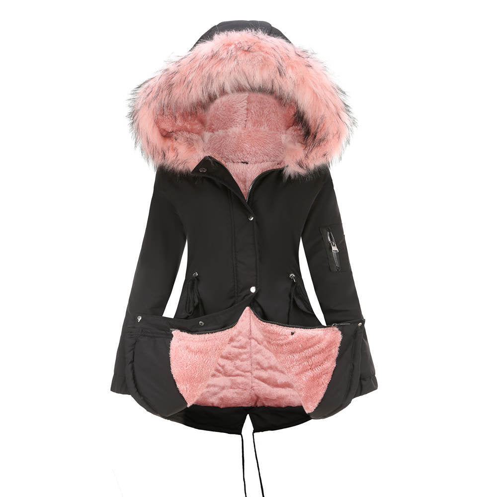 Big Fur Collar Cotton-Padded Coat Mid-Length