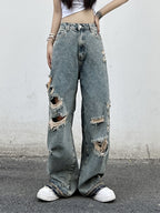 Wash Denim Ripped Jeans
