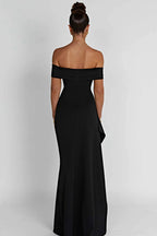 Off Shoulder Ruched Bodycon High Split Maxi Dress