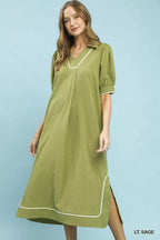 Umgee Seersucker Midi Dress with Contrast Trim