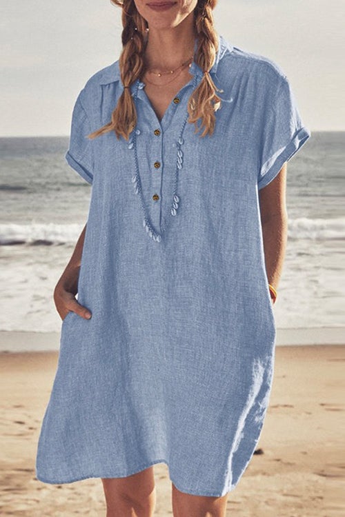 Lapel Buttons Cotton Linen Shirt Dress