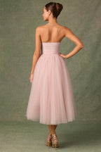 Sheer Bustier Strapless Cocktail Dress