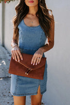 Denim Scoop Neck Sleeveless Princess Seam Side Slit Bodycon Mini Dress