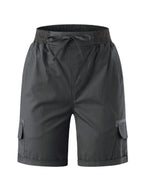 Solid Elastic Waist Multi Pocket Drawstring Shorts