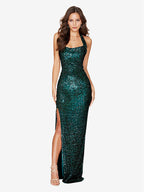 Sequin Birthday Party Dresses Sleeveless High-slit Semi Formal Prom Dress