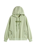 Letter Print Drawstring Eyelet Decor Pocket Oversized Hoodie