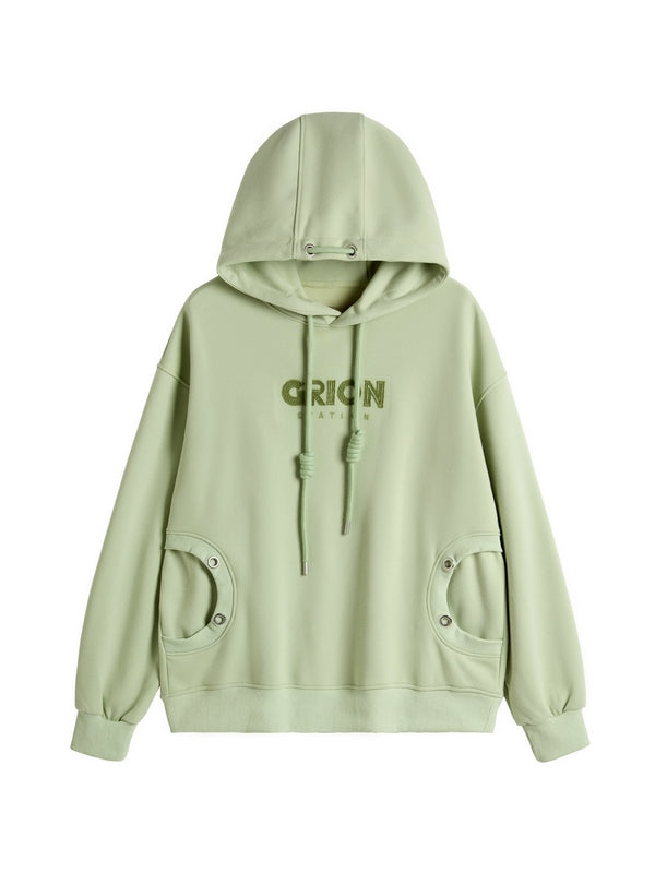 Letter Print Drawstring Eyelet Decor Pocket Oversized Hoodie
