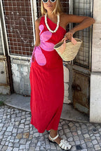 One Shoulder Drawstring Cut Out Floral Print Maxi Dress
