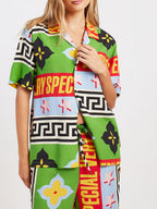Printed Vacation Long-sleeved Shirt Pants Wide Leg Set 2-piece Sets