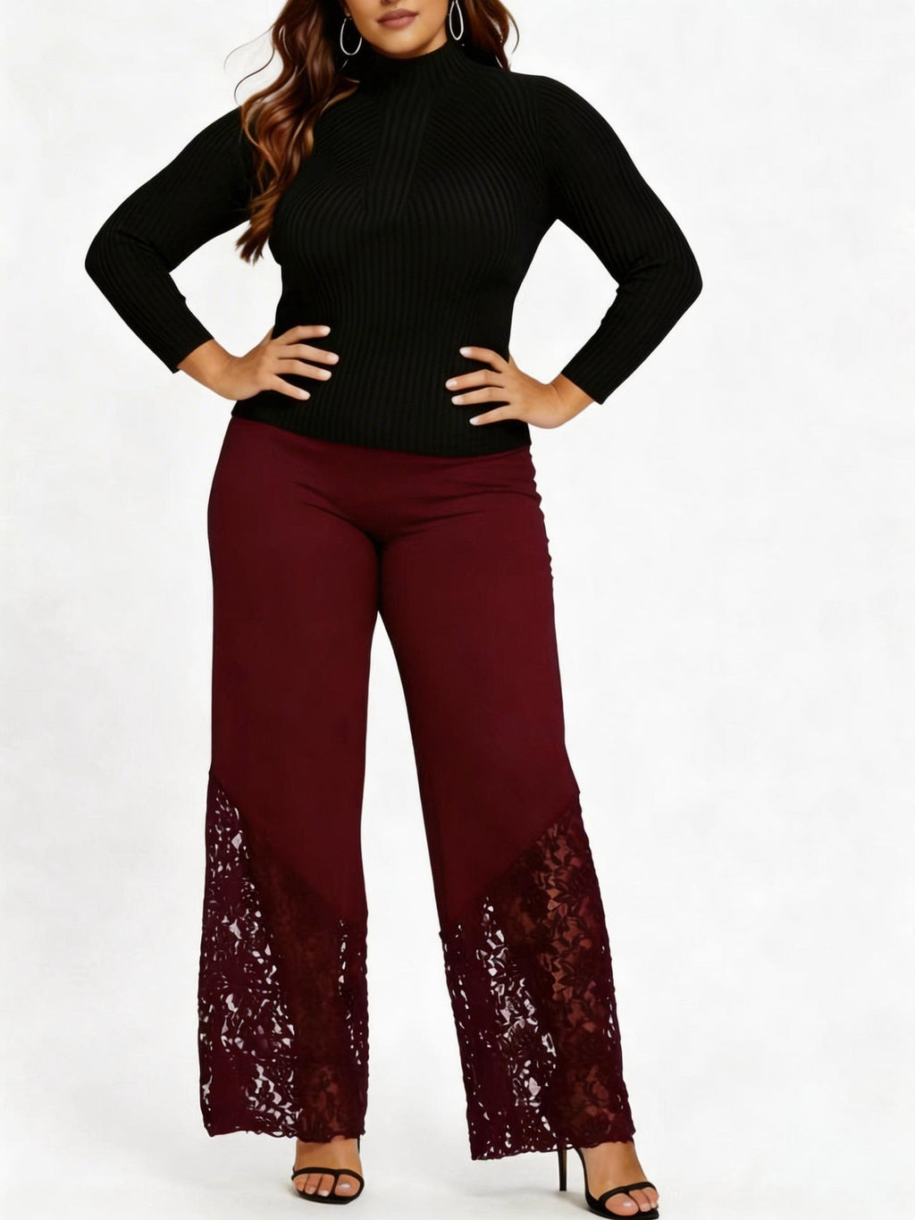 Slim-fitting, Loose-fitting, Comfortable Cropped Trousers With Lace Trim And Cutout Details