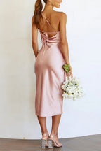 One Shoulder Backless Lace-up Midi Dress