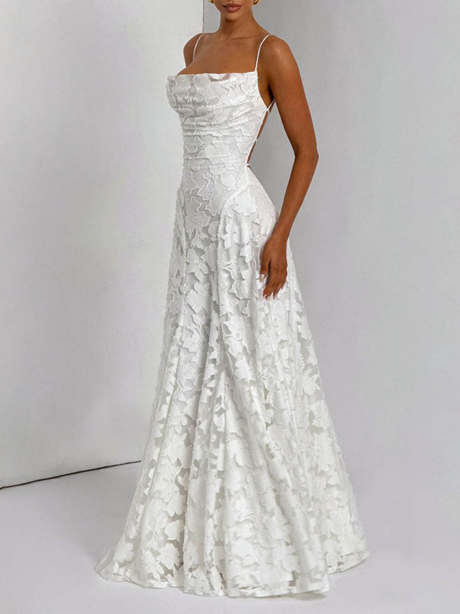 Backless Blended Formal Dress Maxi Dresses