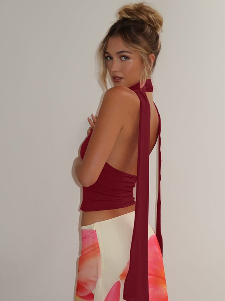 Deep V Backless Halter Jacket Tank Tops