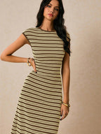 Striped Sleeveless Fitted Midi Dress
