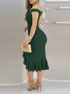 Bodycon, Off-the-shoulder, Ruffled Midi Dress