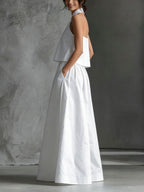 Loose Sleeveless Top And High-waisted Wide-leg Pants Two-piece Set