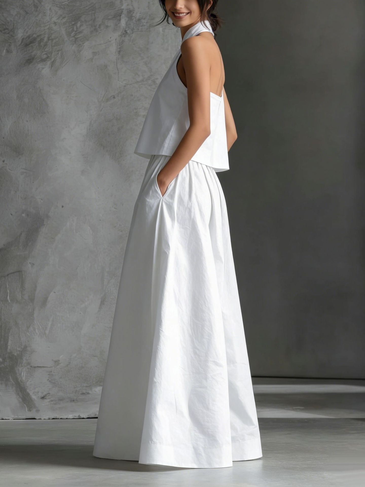 Loose Sleeveless Top And High-waisted Wide-leg Pants Two-piece Set