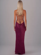 Strapless Sequined Satin Backless Tie-waist Bodycon Maxi Dress