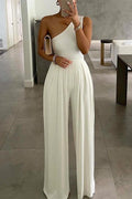 One Shoulder Wide Leg Sleeveless Jumpsuit