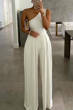 One Shoulder Wide Leg Sleeveless Jumpsuit