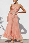Frill Trim Bow Crop Cami Top and Ruffle Maxi Skirt Set