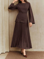Applique Including Belt Pleats Maxi Dresses