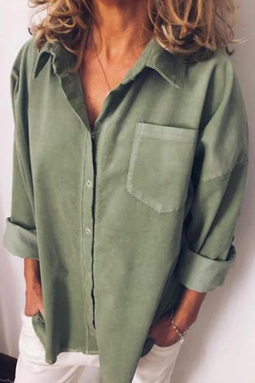 Casual Style Solid Long Sleeve Blouse Shirt