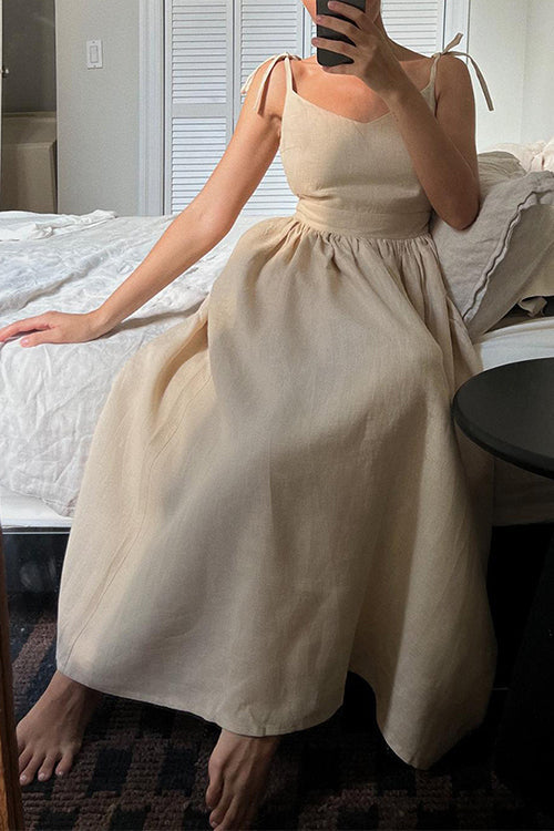Tie Shoulder Backless Waisted Swing Maxi Cami Dress