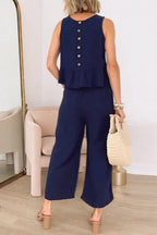 Sleeveless Ruffle Top Wide Leg Pants Set